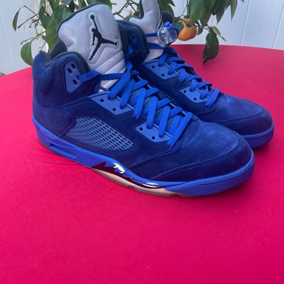Nike Air Jordan 5 Retro Blue Suede 2017 Size 13   136027-401 Blue Black Silver - Picture 2 of 10
